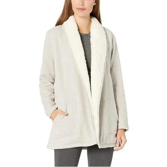 L.L. Bean 1912 Sherpa Lined Open Front Oatmeal Heather Cozy Cardigan Medium - Picture 1 of 7